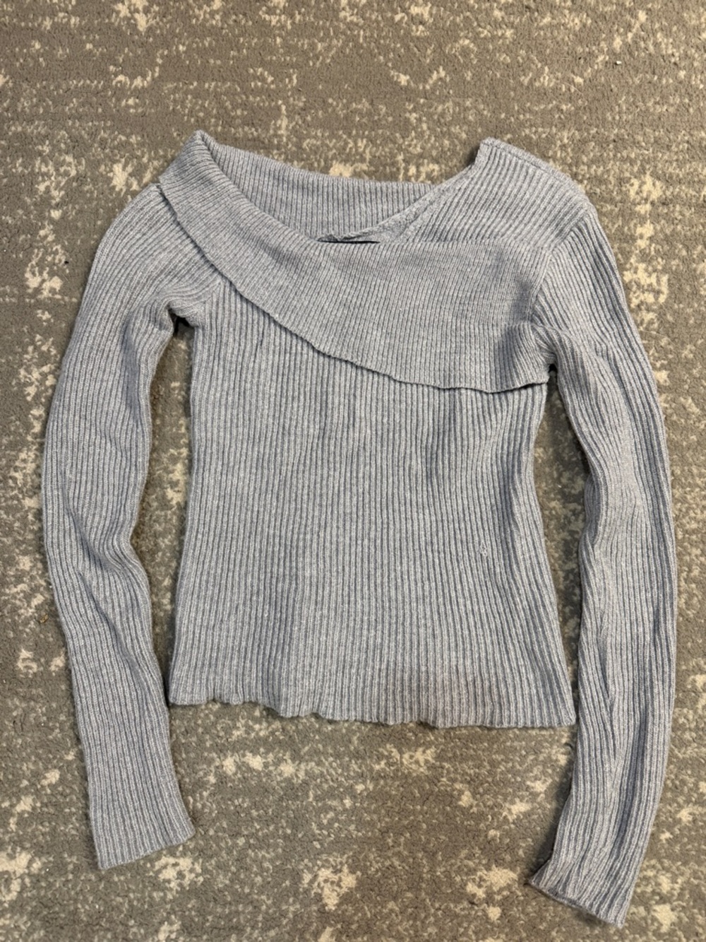 SHEIN Light Gray Off-Shoulder Ribbed Knit Sweater